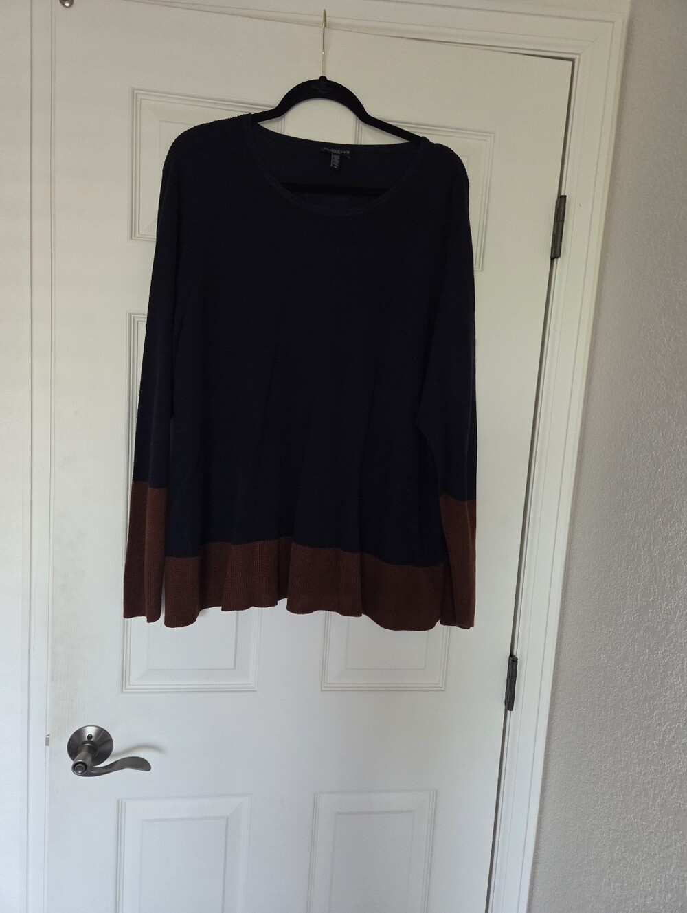 Eileen Fisher 2x Colorblock Sweater Dark Blue And Rust